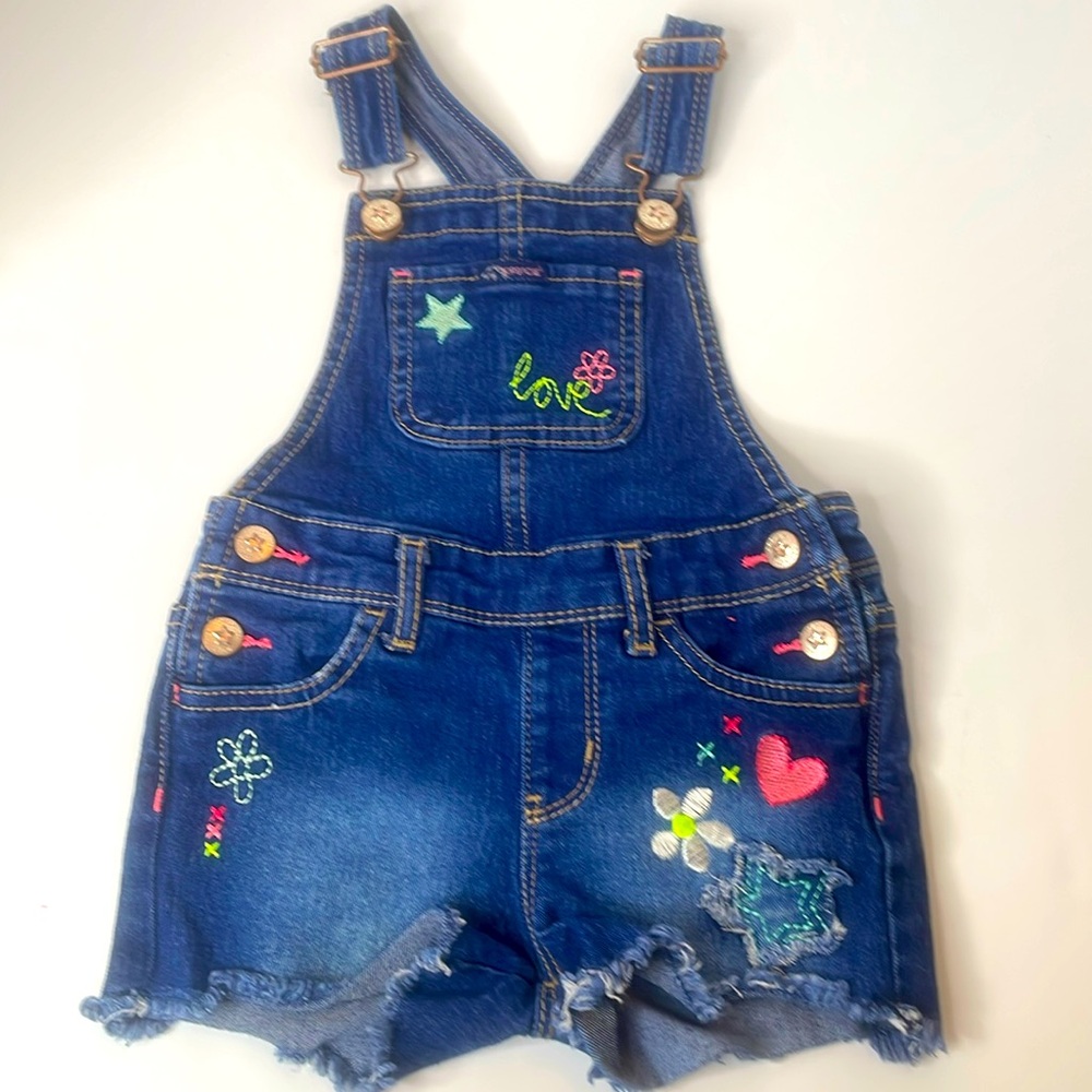 Jordache Shorts Overalls Embroidery Blue Denim Toddler’s Overalls Shorts